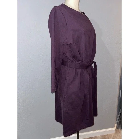 DULUTH Women’s NWOT Plum Long Sleeve Dress size XL Boat Neck Elegant Tie Waist - Picture 4 of 9